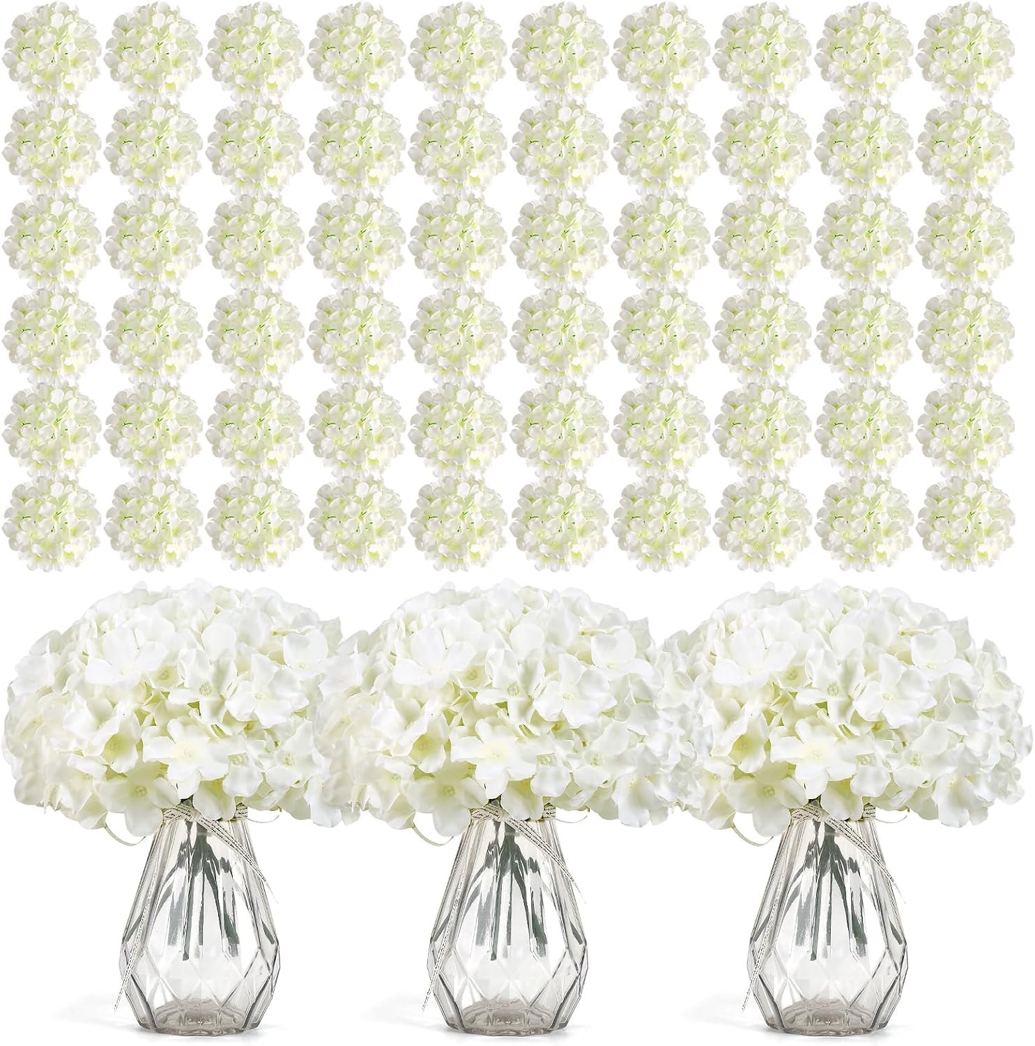 Wedding Supply Bulk - ดอกไฮเดรนเยียประดิษฐ์สีขาวจำนวน 304 ชิ้น พร้อมก้านที่ยืดหยุ่นได้ อุปกรณ์ตกแต่งดอกไม้เทียมที่ดูสมจริงสำหรับงานแต่งงาน DIY,