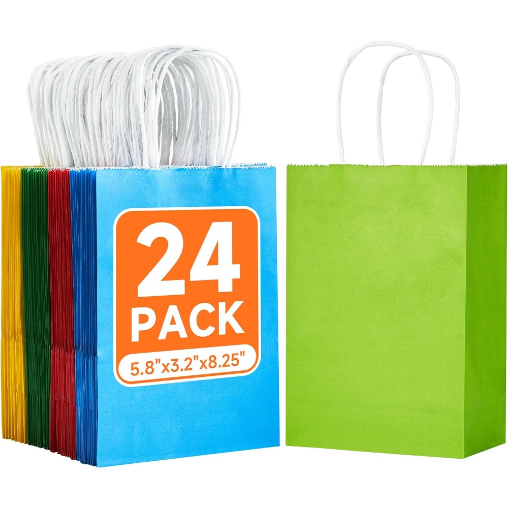Wedding Supply Bulk - ถุงของขวัญกระดาษคราฟท์สีรุ้งขนาดเล็ก 24 แพ็ค พร้อมหูหิ้ว ถุงใส่ของชำร่วยสำหรับงานปาร์ตี้ งานวันเกิด