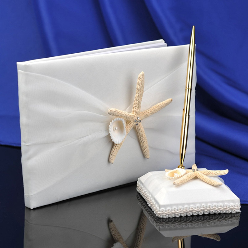Wedding Supply Wholesale - ขายส่งสองชุดแต่งงาน Sea Star สมุดเยี่ยมชุดปากกาสําหรับอุปกรณ์จัดงานแต่งงานชายหาดตกแต่ง