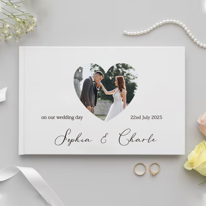 Wedding Supply List - สมุดเยี่ยมส่วนบุคคลสําหรับงานแต่งงานของขวัญสีขาว Noble ข้อความอัลบั้มรูป Simple Elegant แนวนอน