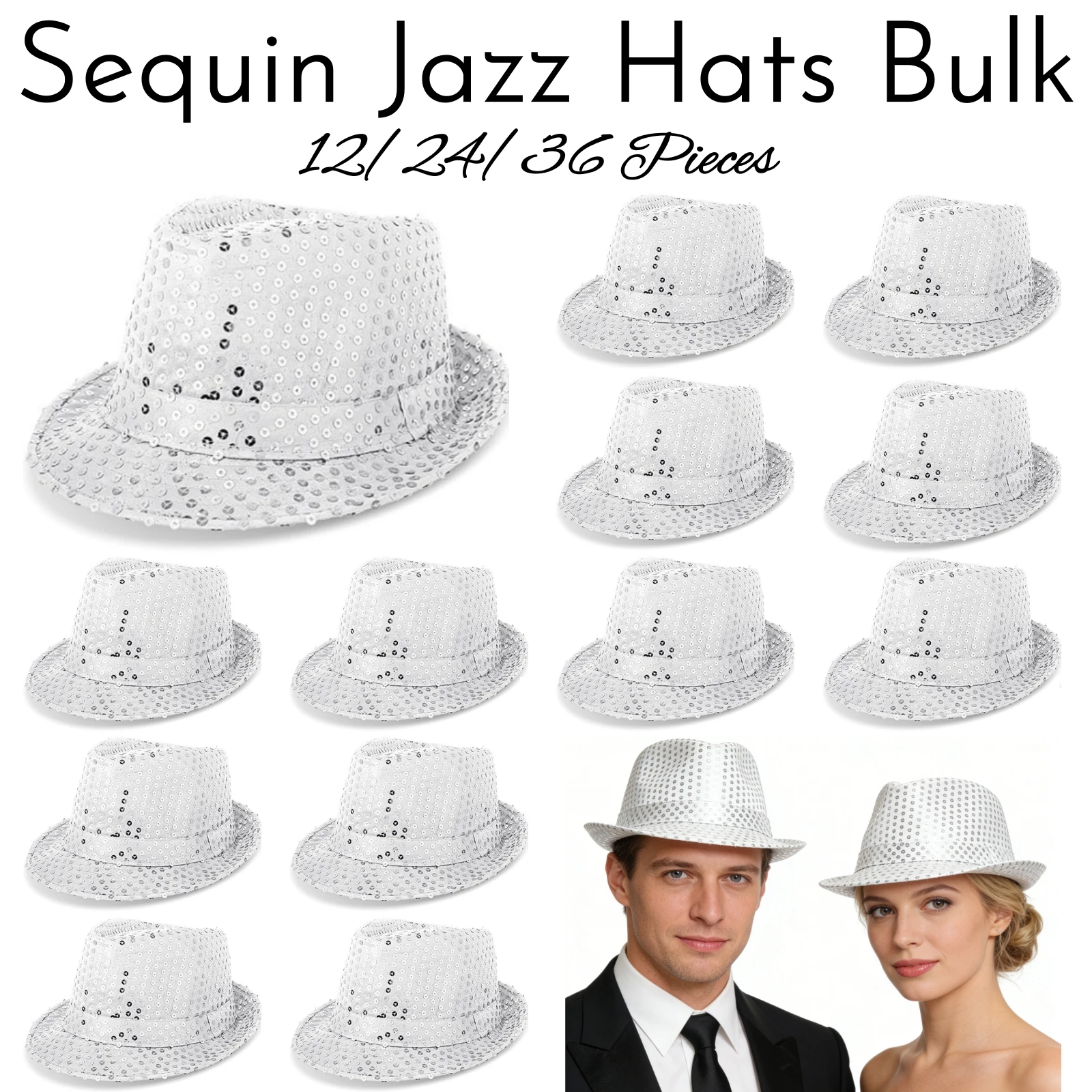 Wedding Supply Bulk - 12-36 ชิ้นหมวกเลื่อมกลิตเตอร์แบบเรโทรดิสโก้หมวกปาร์ตี้หมวกเครื่องแต่งกายงานแต่งงานอุปกรณ์ประกอบฉากปาร์ตี้
