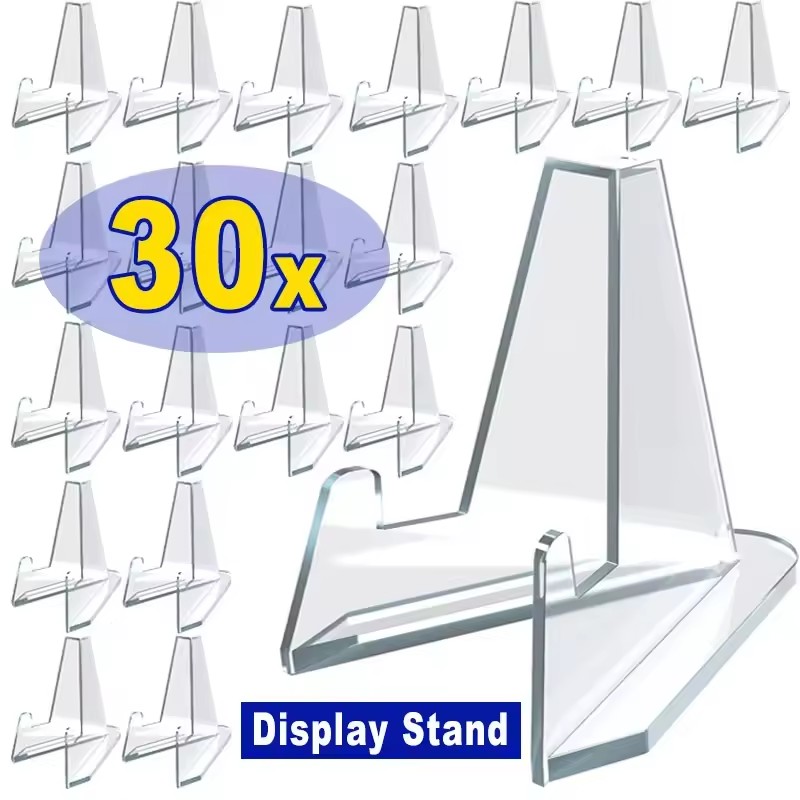 Place Card Holder - ขาตั้งโชว์การ์ดรูปสามเหลี่ยม 30-1 ชิ้น ขาตั้งอะคริลิคขนาดเล็กสำหรับใส่รูปภาพไอดอล ที่วางเหรียญ การ์ดสะสมกีฬา