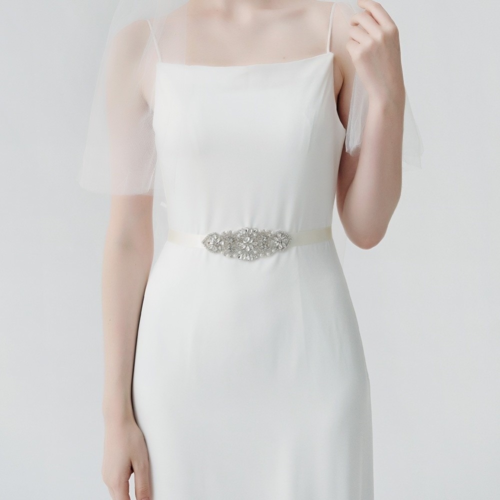 เข็มขัดแฟชั่นประดับริบบิ้นสีเง - Bridal Sash Ribbon บทวิจารณ์และราคา